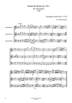 Farnung, Willi: Corelli, A.:- Sonata da chiesa op.1 Nr. 1 - für 3 Blockflöten