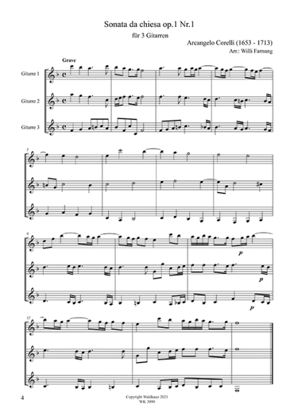 Farnung, Willi: Corelli - Sonata da chiesa op.1 Nr. 1 - für 3 Gitarren
