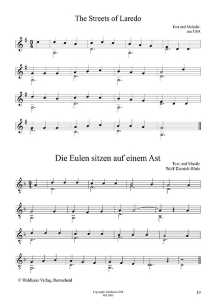 Sehr leichte Spielstücke für Gitarre - Lieder mit leichten Bässen
