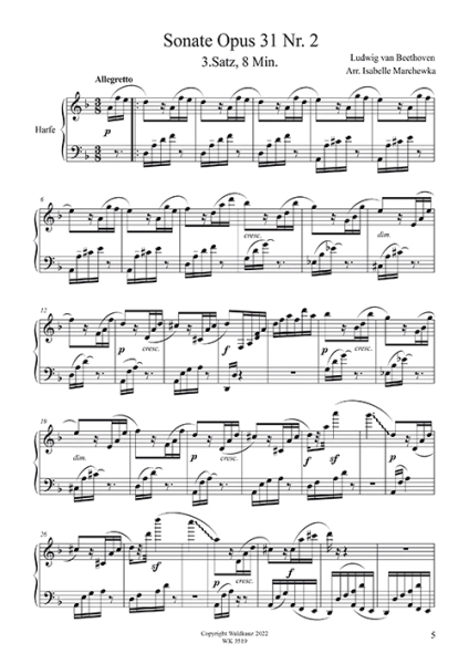 Beethoven, Ludwig van: Sturm-Sonate - für Konzertharfe solo