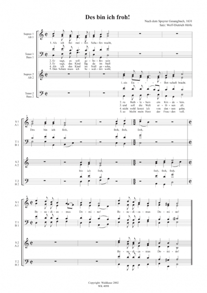 Des bin ich froh - für zwei gem. Chöre SATB + SATB a cappella