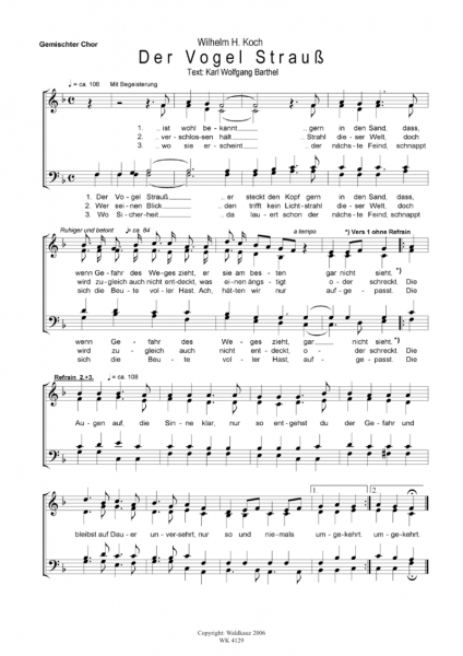 Der Vogel Strauss - für Chor SATB a cappella