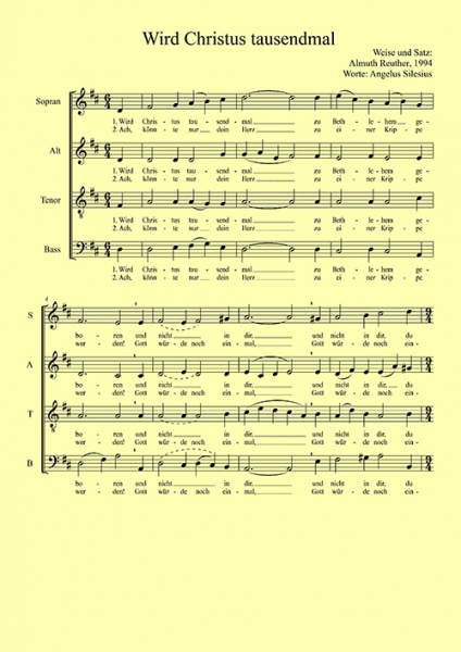 Weihnachtslied - Wird Christus tausendmal - für Chor SATB a cappella