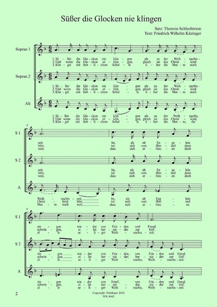 Süßer die Glocken nie klingen - für Chor SSA a cappella