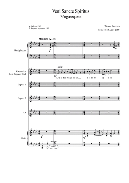 Veni Sancte Spiritus - für Kinderchor, Frauenchor, Handglocken und Harfe