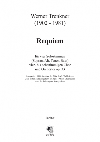 Requiem op. 33 für 4 Solisten, Chor und Orchester