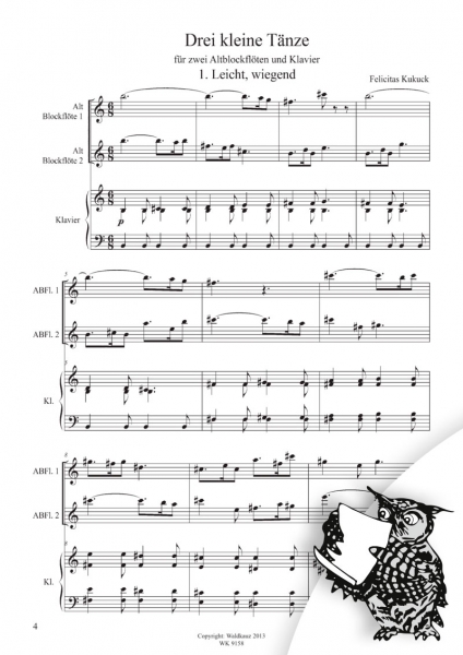 Drei kleine Tänze - für 2 Altblockflöten und Klavier